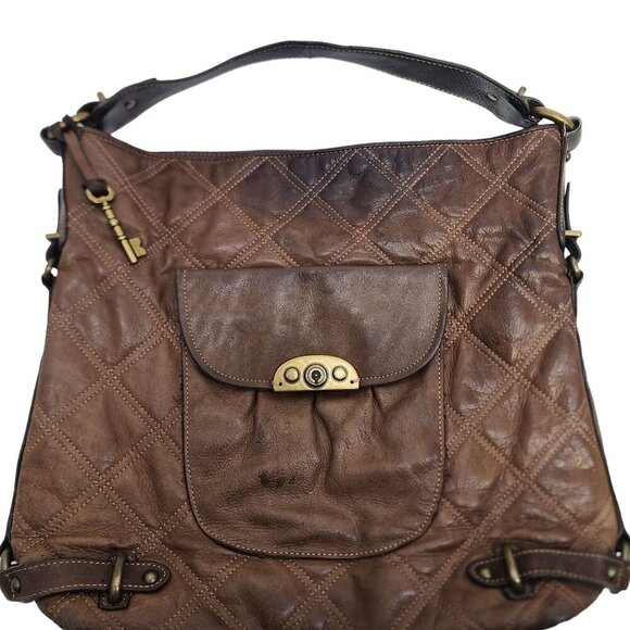 Fossil Maya Brown Quilted Shoulder Bag Purse - Picture 8 of 8